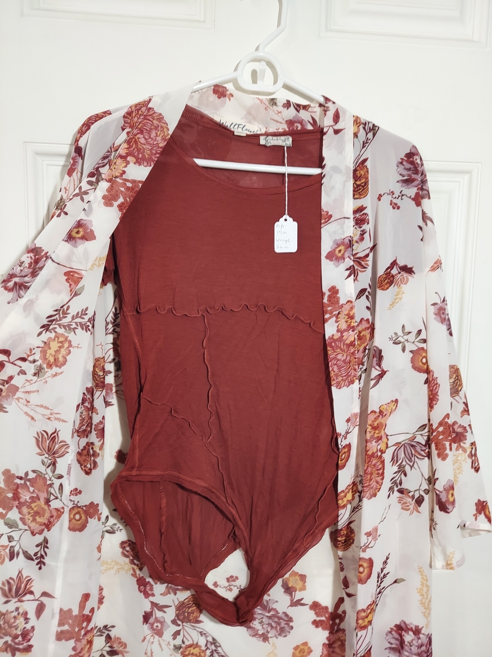 Free People Rust Bodysuit with Wallflower Floral Sheer Duster Size Xl